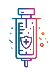 Poster - Syringe With Color Gradient and Safety Icon, Symbolizing Medical Readiness and Protection in Healthcare Environments