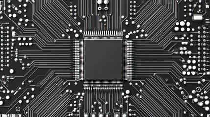 Poster - Close-up of a black computer chip with intricate circuit patterns.