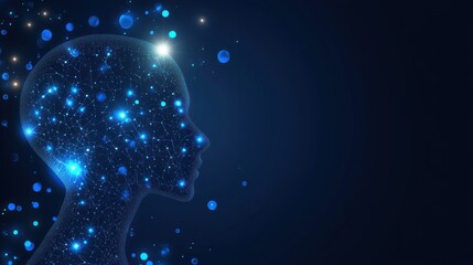 Poster - Abstract human head outline with glowing nodes against a dark blue background.