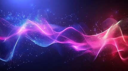 Poster - Abstract colorful light wave background with blue pink and red hues.