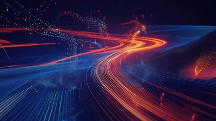 Poster - Abstract long exposure showing blurred red and blue light trails on dark background.