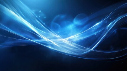 Poster - Abstract flowing light blue energy waves on a dark background.