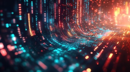 Poster - Abstract glowing light streaks in blue and orange create a dynamic background.