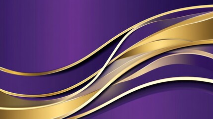 Poster - Abstract background with wavy lines in purple gold and white colors.