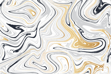 Poster - Swirling marbled patterns in white gold gray  black create abstract design