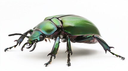 Aufkleber - In a bright setting, a striking green jungle beetle reveals its iridescent exoskeleton, showcasing a mesmerizing blend of colors and intricate features that reflect nature's artistry
