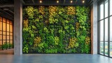 Modern living wall with green plants in a minimalist office interior