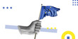© LariBat - European Union flag in raised hand, representing European unity and vision. Politics, community, or international cooperation. Minimalistic art collage