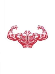 Poster - Floating Red Muscle Illustration Showcasing Human Anatomy With Bold Details and a Clean Design on a White Background