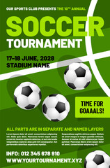 Wall Mural - soccer or football tournament poster template with balls