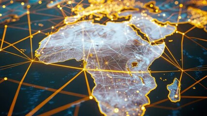 Poster - Abstract Digital World Map with Bright Connections Representing Global Communication and Data Exchange
