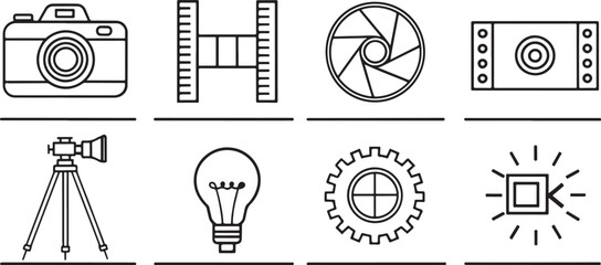 Poster - Camera icon set. photo camera in flat style symbol. photography camera line art signs, vector illustration