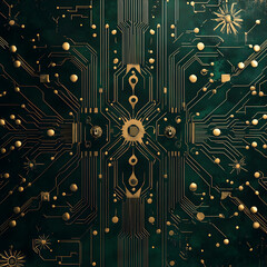 Poster - Intricate Circuitry: Close-up of a futuristic computer motherboard, illustrating the complexity and beauty of modern technology, with a mesmerizing pattern of circuits and components.