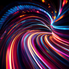 Poster - Digital data flow tunnel: Immerse yourself in this captivating tunnel of light, where data streams converge into vibrant trails of color. Witness the flow of digital information in a modern.