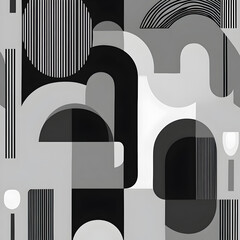 Poster - Geometric Harmony: A captivating geometric artwork featuring a monochromatic palette, displaying a harmonious composition of shapes and lines. It showcases a balance of simplicity and complexity.
