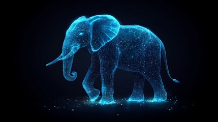Poster - futuristic blue holographic elephant in digital space modern technology and innovation.