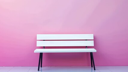 Poster - Relaxing bench against a soft pink wall creates a serene backdrop for thoughtful moments in an artistic space Generative AI