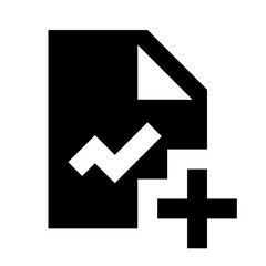 Poster - black document icon with folded corner and a white check mark and plus sign on the bottom right corn
