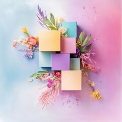 Poster - Abstract Colorful Geometric Cubes Composition With Pastel Background