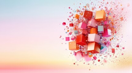 Poster - Bright abstract cubes forming a loose grid on a calm pastel background