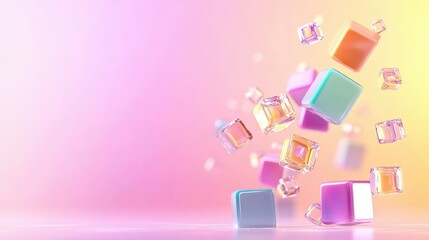 Poster - Minimalist floating cubes over soft pastel background, colorful and abstract