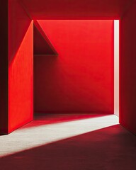 Poster - Red Room Interior Minimalist Geometric Design