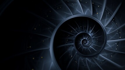 Poster - Intricate spiral pattern illuminated by a soft glow in dark background showcasing mathematical beauty