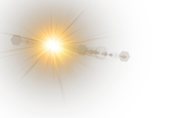 Wall Mural - transparent sun flare glows with golden radiant brilliance. lens glare sparkles gently on clear png 