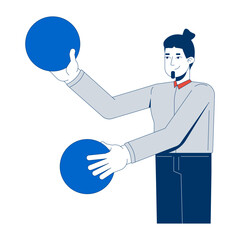 Poster - male office worker juggling data spheres 2d cartoon character. confident professional manager. cauca