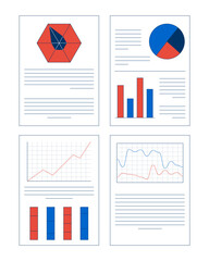 Poster - business reports with charts and graphs 2d cartoon objects set. data visualization. analytics. profe