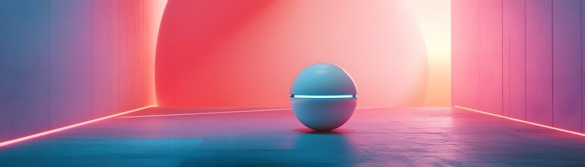 Poster - a minimalistic and modern 3d render of a spherical object illuminated by vibrant pink and blue light