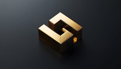 Poster - A modern, gold geometric shape on a sleek black background. This artistic design symbolizes creativity and innovation, perfect for branding or digital projects.