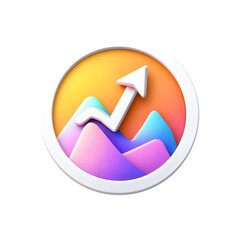 Poster - an abstract of an upward arrow against a colorful mountain landscape symbolizing growth progress and
