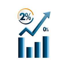 Poster - A bar chart displaying an upward trend in business growth with a 2 increase indicated by the arrow and percentage label