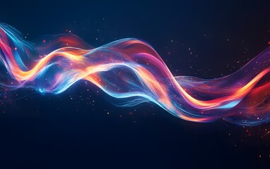 Poster - Vibrant abstract illustration featuring colorful flowing waves of light against a dark background, evoking a sense of motion and energy. Perfect for creative projects and designs.