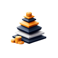 Poster - Stacked cubes in various shades of orange and gray create a modern abstract pyramid shaped structure with a minimalist contemporary design
