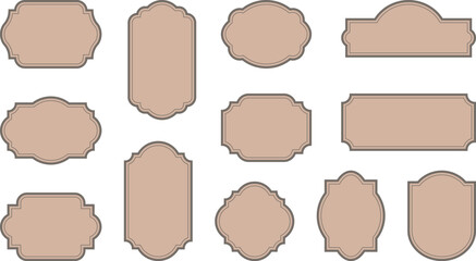 elegant vintage labels with ornate frames in muted taupe color. classic tags with decorative border 