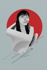 Poster - Pop poster collage of person looking in computer screen over grey background circle