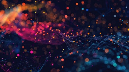 Poster - This abstract digital artwork features colorful nodes and connections, creating a vibrant network visualization. Perfect for technology and data-driven themes.