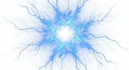 Poster - Abstract blue and white lightning design with radiating energy on a bright white background