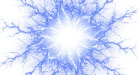 Poster - Abstract image of bright white light radiating outwards with blue lightning like tendrils 100char