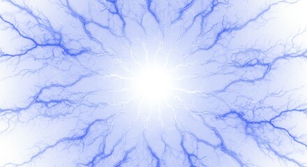 Poster - Radial pattern of blue lightning bolts emanating from a central bright white light source on white