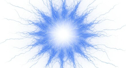 Poster - A bright white center with blue lightning radiating outwards on a white background abstract design