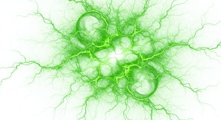 Poster - Abstract green fractal lightning design with swirling patterns on a white background art design