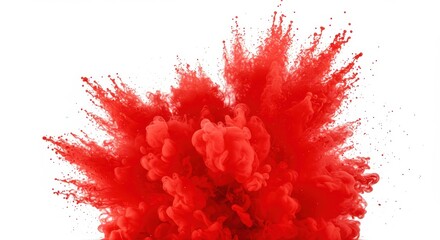 Poster - A vibrant explosion of red pigment spreading against a stark white background in a dynamic display