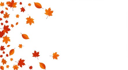 Poster - Autumnal leaves scattered on a white background with vibrant orange and red color palette displayed