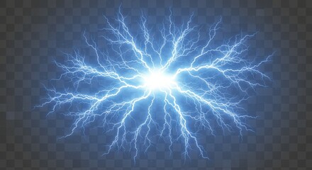 Poster - An abstract image of blue lightning bolts emanating from a central bright white light source