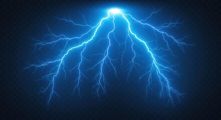 Poster - A vivid display of electric blue lightning bolts against a dark and stormy night sky backdrop