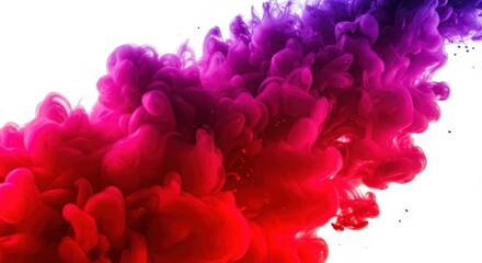 Poster - Abstract image of red and purple ink mixing in water against a white background creating a cloud
