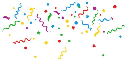 Poster - A festive array of colorful confetti and streamers scattered across a white background celebration theme